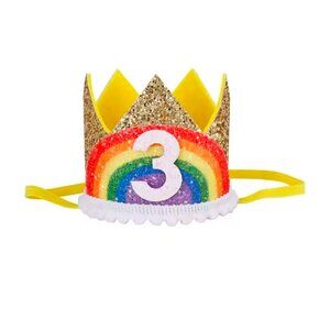 Gold Rainbow Crown Third Birthday Crown Headband Caterpillar Cocomelon Hat
